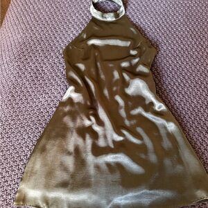 Satin olive green mini dress